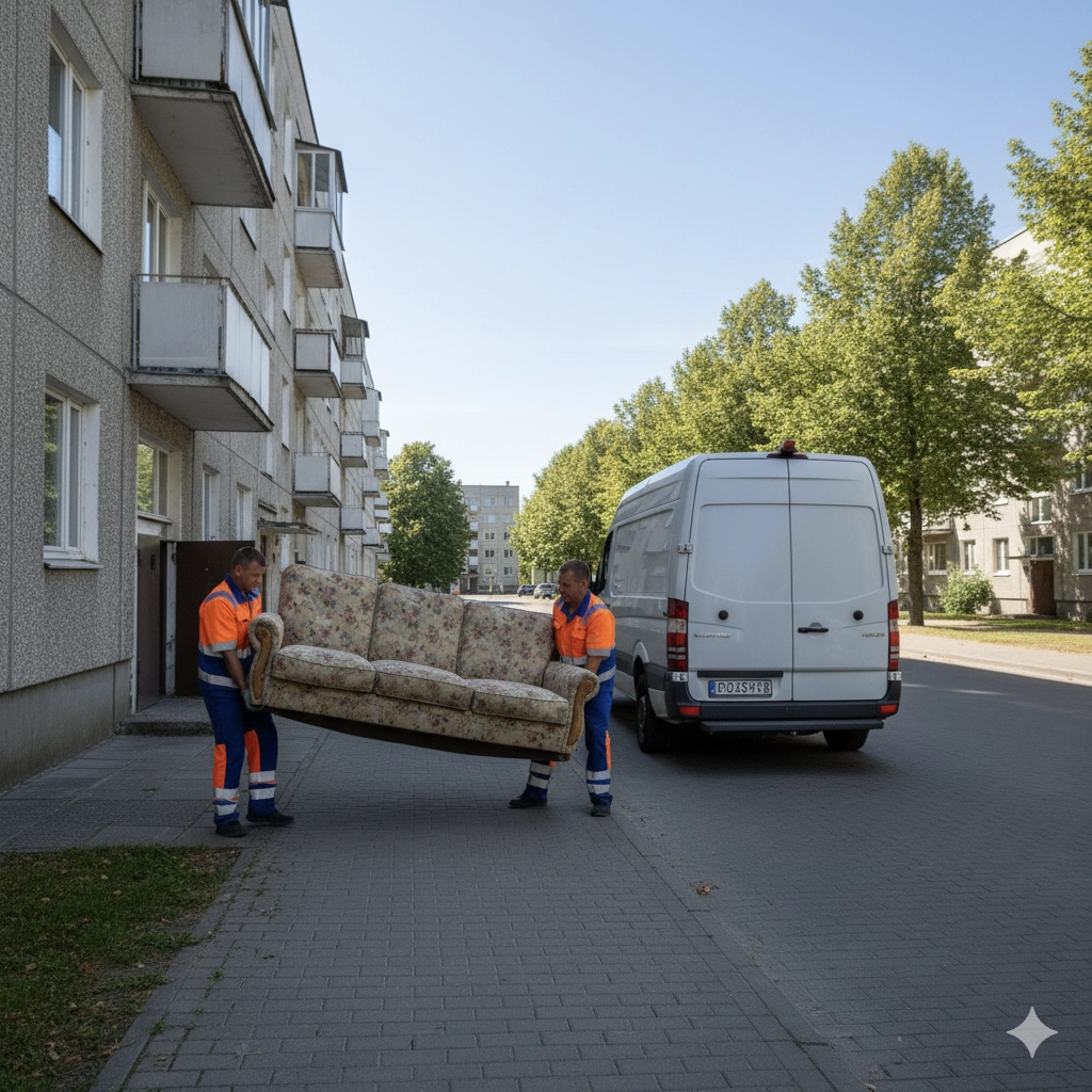 Baldų išvežimas Vilniuje. Senu baldu isvezimas
